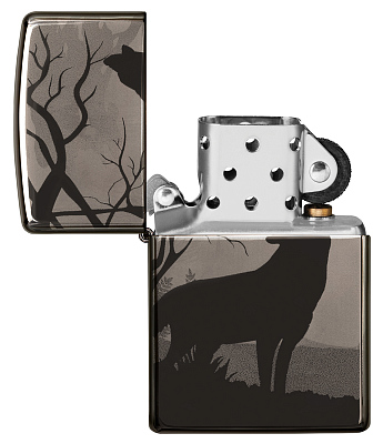 Зажигалка ZIPPO Wolves Design с покрытием Black Ice®, латунь/сталь, чёрная, глянцевая, 38x13x57 мм