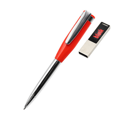Ручка металлическая Memphys c флешкой 64Гб, красная (Красный)