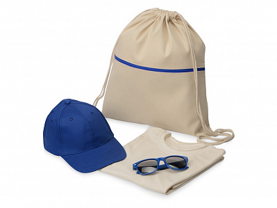 Набор для прогулок Shiny day (Рюкзак- натуральный/синий, футболка- натуральный, бейсболка- синий, очки- синий)