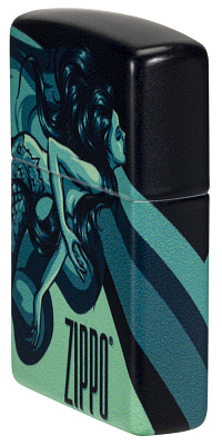 Зажигалка ZIPPO Mermaid Design с покрытием 540 Matte, латунь/сталь, черная, матовая, 38x13x57 мм
