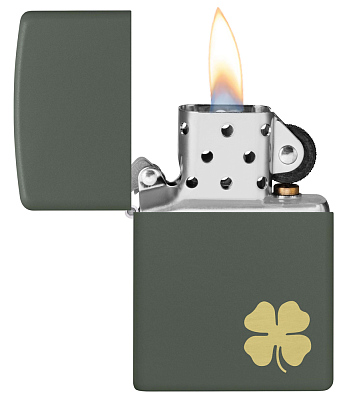 Зажигалка ZIPPO Four Leaf Clover с покрытием Green Matte, латунь/сталь, зеленая, 38x13x57 мм