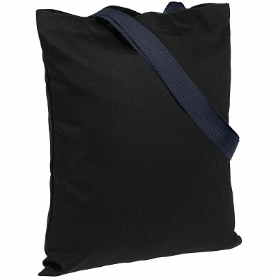 Холщовая сумка BrighTone, черная с ярко-синими ручками (Синий)