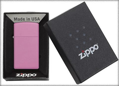 Зажигалка ZIPPO Slim® с покрытием Pink Matte, латунь/сталь, розовая, матовая, 29x10x60 мм