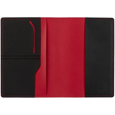 Обложка для паспорта Multimo, черная с красным (Красный)