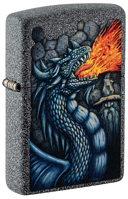 Зажигалка ZIPPO Fiery Dragon с покрытием Iron Stone, латунь/сталь, серая, матовая, 38x13x57 мм (Серый)