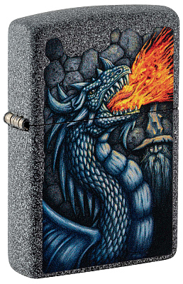 Зажигалка ZIPPO Fiery Dragon с покрытием Iron Stone, латунь/сталь, серая, матовая, 38x13x57 мм