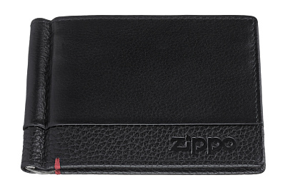 Зажим для денег ZIPPO с защитой от сканирования RFID, чёрный, натуральная кожа, 11x1x8,2 см (Черный)