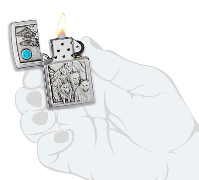 Зажигалка ZIPPO Wolf Design с покрытием Brushed Chrome, латунь/сталь, серебристая, 38x13x57 мм