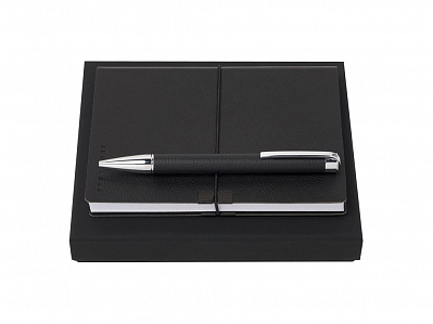 Подарочный набор: блокнот А6, ручка шариковая (Черный, серебристый)