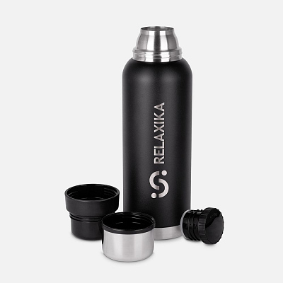 Термос Relaxika 1200 со стикерпаком, черный