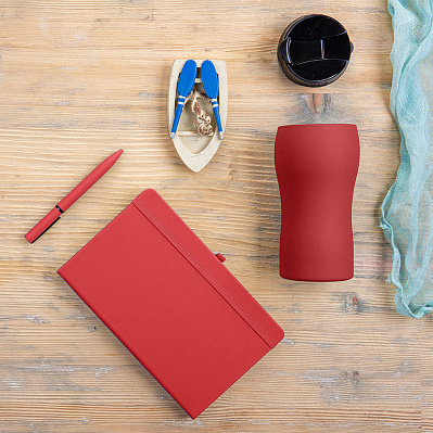 Набор подарочный SILKYWAY: термокружка, блокнот, ручка, коробка, стружка  (Красный)