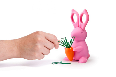 Ножницы и магнит со скрепками Bunny, розовые (Розовый)