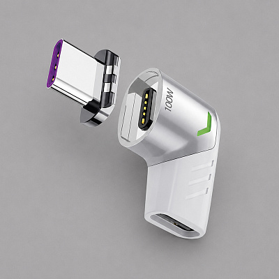 Адаптер USB-С - USB-C, магнитный (Белый) Адаптер USB-С - USB-C, магнитный (Белый)