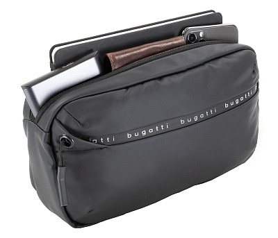 Сумка на пояс BUGATTI Blanc, чёрная, тарпаулин/полиэстер, 26х5,5х13,5 см