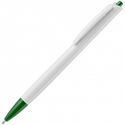 Ручка шариковая Tick, белая с зеленым (Зеленый)