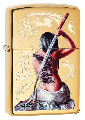 Зажигалка ZIPPO Mazzi® с покрытием High Polish Brass, латунь/сталь, золотистая, 38x13x57 мм