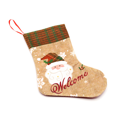 Сапожок подарочный новогодний №3 (дед мороз коричнево-белый) (Коричнево-белый)