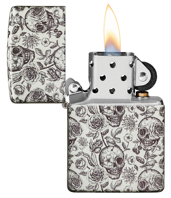 Зажигалка ZIPPO Skeleton с покрытием Glow in the Dark Green, латунь/сталь, серая, 38x13x57 мм