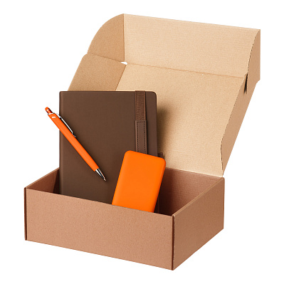 Подарочный набор Alpha, коричневый/оранжевый (ежедневник, ручка, аккумулятор) (Красный)