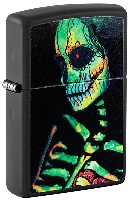Зажигалка ZIPPO Skeleton Design с покрытием Black Light, латунь/сталь, черная, матовая, 38x13x57 мм (Черный)