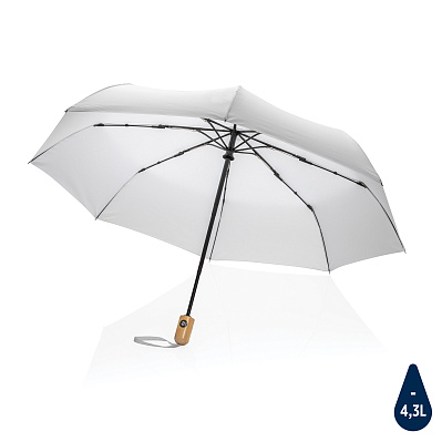 Автоматический зонт Impact из RPET AWARE™ с бамбуковой рукояткой, d94 см (Белый;)