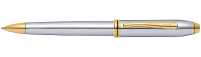 Шариковая ручка Cross Townsend. Цвет - серебристый с золотистой отделкой. (Серебристый)