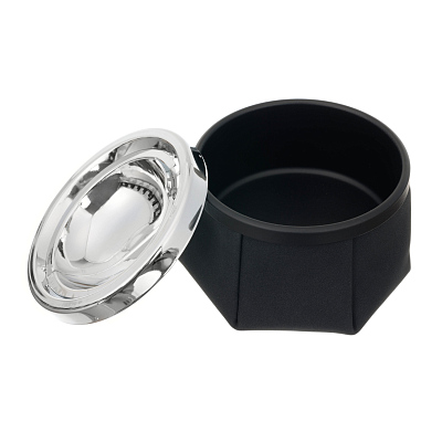 Пепельница S.Quire шестиугольная, сталь, покрытие хром, черн.краска, искусств. кожа, черная, 110 мм