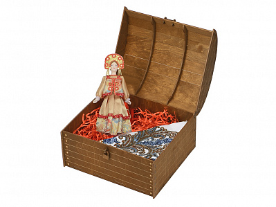 Подарочный набор Катерина: кукла, платок (Золотистый/разноцветный, коричневый)
