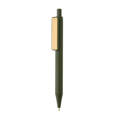 Ручка из переработанного ABS-пластика GRS с бамбуковым клипом (Зеленый;)