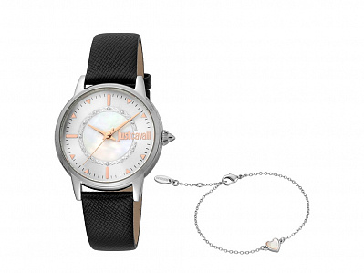 Подарочный набор: часы наручные женские, браслет (Корпус- серебристый, циферблат- белый/перламутровый, крепление- черный)