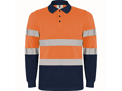 Рубашка поло со светоотражающими полосами Polaris с длинным рукавом, мужская (Нэйви/неоновый оранжевый)