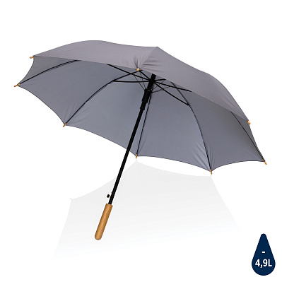 Автоматический зонт-трость с бамбуковой рукояткой Impact из RPET AWARE™, d103 см  (Темно-серый;)