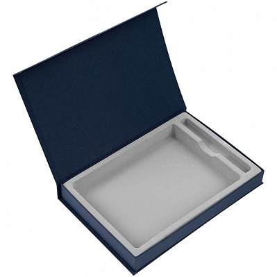Коробка Silk с ложементом под ежедневник 15х21 и ручку, синяя (Синий)
