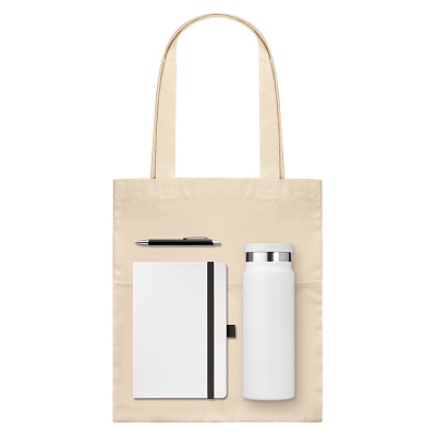 Подарочный набор Arctic, белый/черный (ежедневник, ручка, термобутылка, шоппер) (Белый, черный)