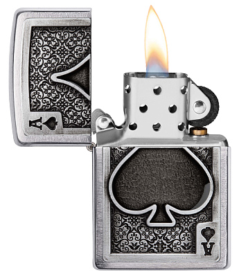 Зажигалка ZIPPO Ace Of Spades с покрытием Brushed Chrome, латунь/сталь, серебристая, 38x13x57 мм