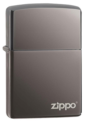 Зажигалка ZIPPO Logo с покрытием Black Ice®, латунь/сталь, чёрная, глянцевая, 38x13x57 мм