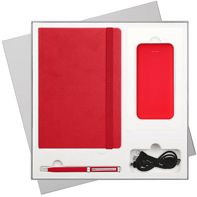 Подарочный набор Summer time BtoBook  (ежедневник, ручка, аккумулятор) (Красный)
