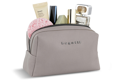Косметичка BUGATTI Bella, бежевая, воловья кожа/полиэстер, 19х8,5х11 см