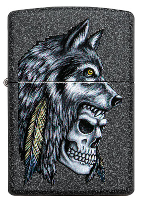 Зажигалка ZIPPO Wolf Skull с покрытием Iron Stone™, латунь/сталь, серая, матовая, 38x13x57 мм