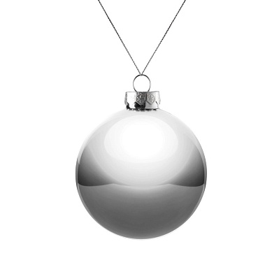 Елочный шар Finery Gloss, 8 см, глянцевый серебристый с глиттером (Серебристый)