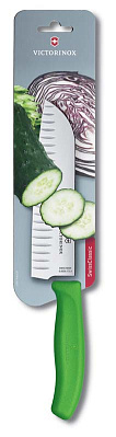 Нож сантоку VICTORINOX SwissClassic, рифлёное лезвие 17 см, зелёный, в картонном блистере (Зеленый)