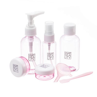 Дорожный набор баночек для путешествий Dewal Beauty, розовый, 7пр.