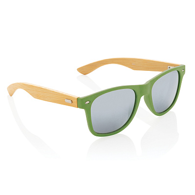 Солнцезащитные очки из переработанного пластика RCS с бамбуковыми дужками (Зеленый;)