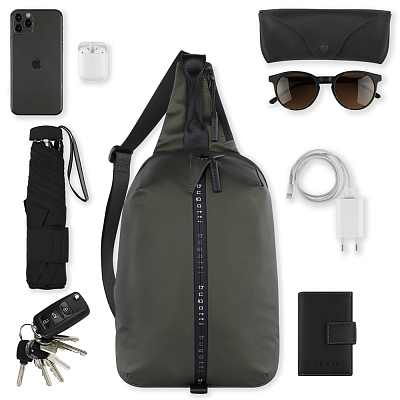 Рюкзак с одним плечевым ремнем BUGATTI Blanc, оливковый, тарпаулин/полиэстер, 18х9х30 см