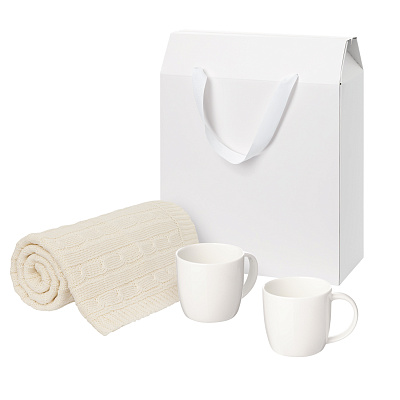 Подарочный набор Dafna, Fado, бежевый  в коробке-пакете (две фарфоровых кружки, плед) (Белый)