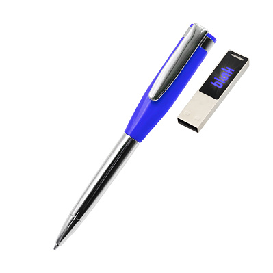 Ручка металлическая Memphys c флешкой 64Гб, синяя (Синий)