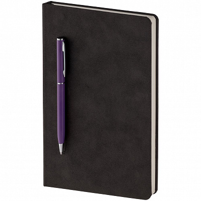 Блокнот Magnet Chrome с ручкой, черный с фиолетовым (Фиолетовый)