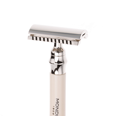 Бритвенный набор Mondial: классический Т-образный станок, помазок, подставка; слоновая кость