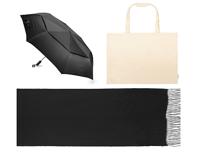 Подарочный набор с зонтом и палантином в шопере (Чёрный)