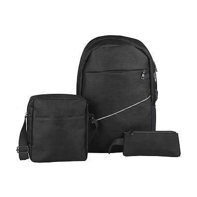 Набор "TRIO" 3в1: рюкзак, сумка, несессер  (Черный)